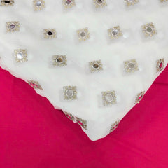 Dyeable Georgette Fabric with Round Mirror Butti, Sequin and Zari Work