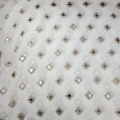 Dyeable Georgette Fabric with Round Mirror Butti, Sequin and Zari Work