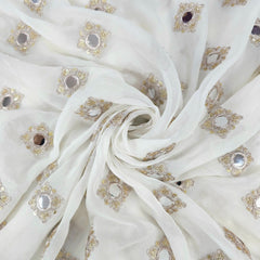 Dyeable Georgette Fabric with Round Mirror Butti, Sequin and Zari Work