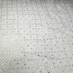 Dyeable Diamond Grids Mirror Work on Georgette Fabric with Resham & Sequin Work