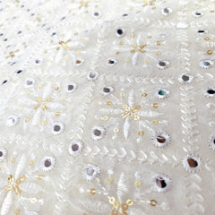 Dyeable Diamond Grids Mirror Work on Georgette Fabric with Resham & Sequin Work