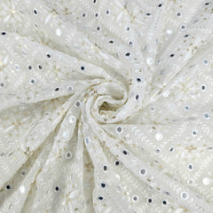 Dyeable Diamond Grids Mirror Work on Georgette Fabric with Resham & Sequin Work