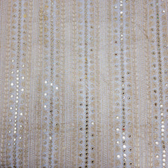 Dyeable Embroidered Organza Fabric with Linear Mirror Work