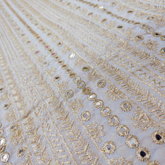 Dyeable Embroidered Organza Fabric with Linear Mirror Work