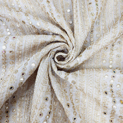 Dyeable Embroidered Organza Fabric with Linear Mirror Work