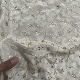 Dyeable Shimmer Tissue Fabric with Floral Vine Work & Mirror Highlights