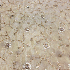Dyeable Shimmer Tissue Fabric with Floral Vine Work & Mirror Highlights