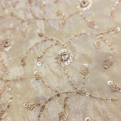 Dyeable Shimmer Tissue Fabric with Floral Vine Work & Mirror Highlights