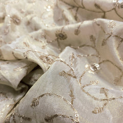 Dyeable Shimmer Tissue Fabric with Floral Vine Work & Mirror Highlights