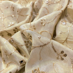 Dyeable Shimmer Tissue Fabric with Floral Vine Work & Mirror Highlights
