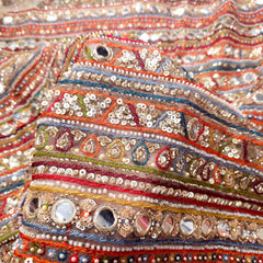 Net Fabric with Multicolor Resham Threadwork, Sequin & Mirror Highlights