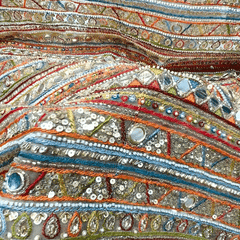 Net Fabric with Multicolor Resham Threadwork, Sequin & Mirror Highlights