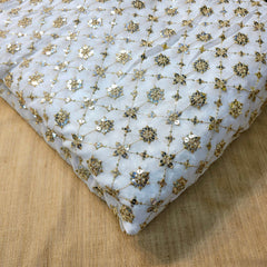 Dyeable Embroidered Georgette Fabric with Floral Mirror Work