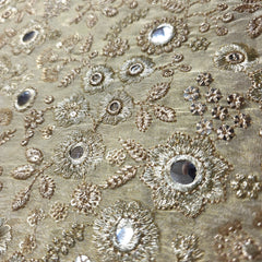 Dyeable Shimmer Tissue Fabric with Floral Mirror & Sequin Work