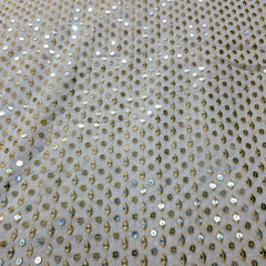 Dyeable Embroidered Georgette Fabric with Tear Drop and Round Mirror Work