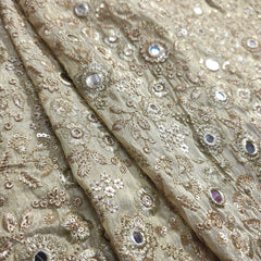 Dyeable Shimmer Tissue Fabric with Floral Mirror & Sequin Work