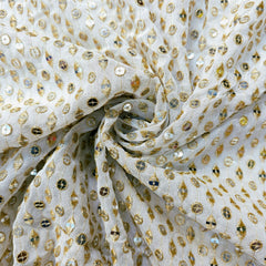 Dyeable Embroidered Georgette Fabric with Tear Drop and Round Mirror Work