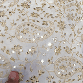 Dyeable Embroidered Georgette Fabric with Paisley Motif Mirror Work