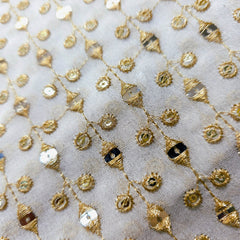 Dyeable Embroidered Georgette Fabric with Eye shaped mirror motifs