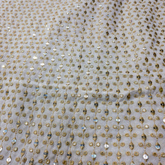 Dyeable Embroidered Georgette Fabric with Eye shaped mirror motifs