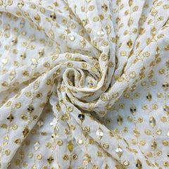 Dyeable Embroidered Georgette Fabric with Eye shaped mirror motifs