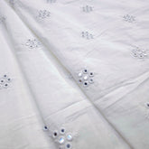 Dyeable Embroidered Cotton Fabric with Floral Mirror Work