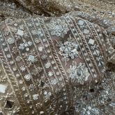 Dyeable Embroidered Georgette Fabric with Geometric Mirror Work