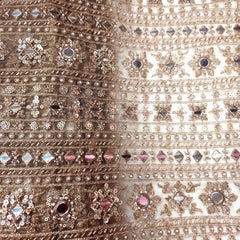 Dyeable Embroidered Georgette Fabric with Geometric Mirror Work