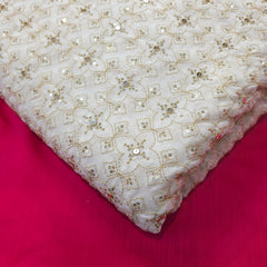 Dyeable Embroidered Georgette Fabric with Mirror work and Golden Zari Work
