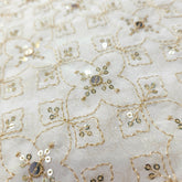 Dyeable Embroidered Georgette Fabric with Mirror work and Golden Zari Work