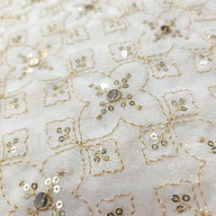 Dyeable Embroidered Georgette Fabric with Mirror work and Golden Zari Work