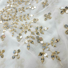 Dyeable Embroidered Georgette Fabric with Mirror Work and Heavy Border in Daman