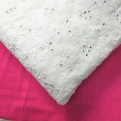 Dyeable Mirror Work on Georgette Fabric with Floral & Geometric Work