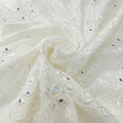 Dyeable Mirror Work on Georgette Fabric with Floral & Geometric Work