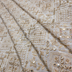 Sheesh-Aura Dyeable Georgette Fabric with Diamond Grids Mirror, Sequin and Zari Work