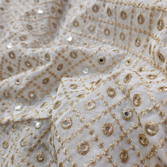 Dyeable Mirror Work Georgette Fabric with Jaal Pattern