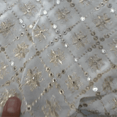 Sheesh-Aura Dyeable Georgette Fabric with Diamond Grids Mirror, Sequin and Zari Work