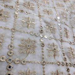 Sheesh-Aura Dyeable Georgette Fabric with Diamond Grids Mirror, Sequin and Zari Work