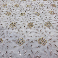 Dyeable Georgette Fabric with Floral Cutwork with Sequin & Zari Work