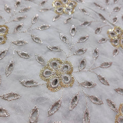 Dyeable Georgette Fabric with Floral Cutwork with Sequin & Zari Work