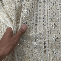 Dyeable Shimmer Tissue with Linear Mirror, Zari & Sequin Work
