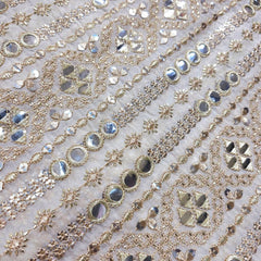 Dyeable Organza with Linear Mirror, Zari & Sequin Work