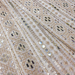 Dyeable Organza with Linear Mirror, Zari & Sequin Work