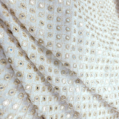 Sheesh-Aura Dyeable Georgette Fabric Grid Mirror Work and Zari Work