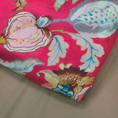 Digital Print on Muslin Fabric with Pomegranate and Floral Motifs on Crimson Pink Base
