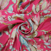 Digital Print on Muslin Fabric with Pomegranate and Floral Motifs on Crimson Pink Base