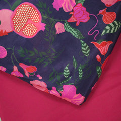 Digital Print on Muslin Fabric with Floral and Pomegranate Motifs on Plum Purple Base