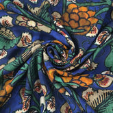 Grape Flower Digital Print on Muslin Fabric with Blue base