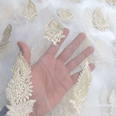Embroidered White Net Fabric with Gold Resham & Zari Work with Border