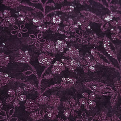 Floral Sequin Embroidered Wine Colored Net Fabric